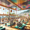 A-vibrant-and-inviting-gym-in-Puerto-Vallarta-Mexico, depicted in an 800x600 graphic. The gym is modern and spacious, filled-with-a-variety-of-equipment
